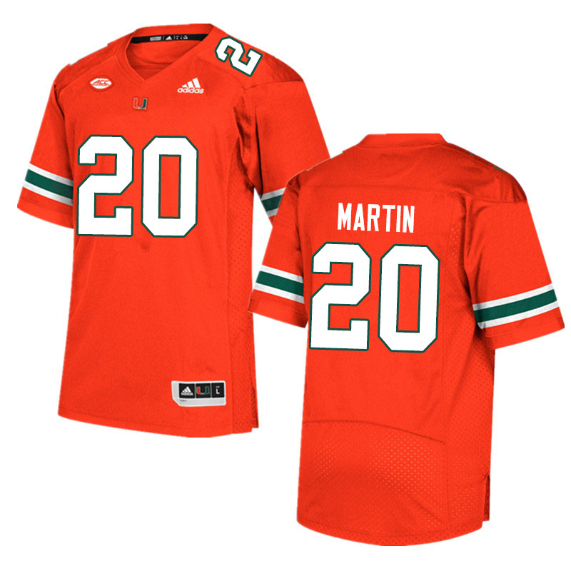Adidas Miami Hurricanes #20 Asa Martin College Football Jerseys Sale-Orange - Click Image to Close